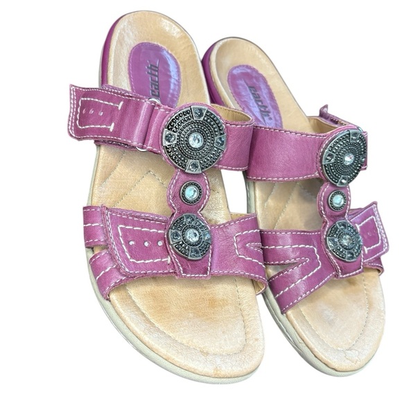 Earth Shoes Womens 8B raspberry pink Papaya Slides Sandals Rhinestones preloved - Picture 2 of 8